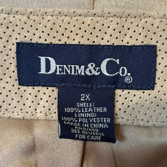 Denim & Co Vintage Tan Leatherher Perforated Button Front Jacket Womens 2X - Picture 2 of 5